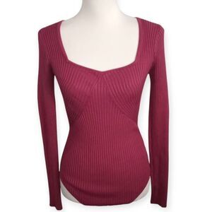 Abercrombie & Fitch Ribbed Bodysuit in Burgundy